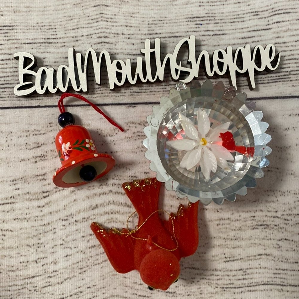 Set of 3 Vintage Mid Century Retro Christmas Holiday Ornaments